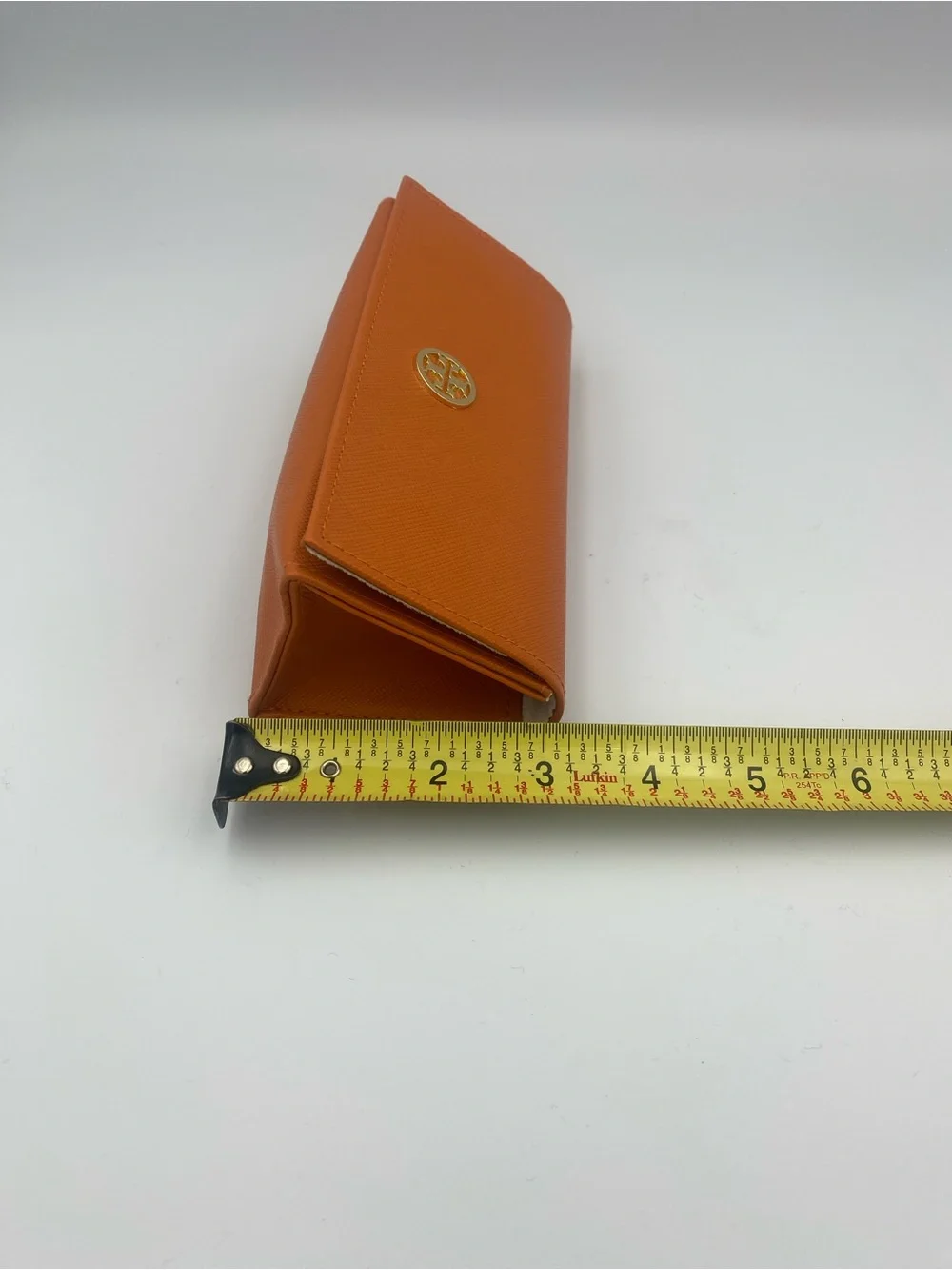 Tory Burch Orange Saffiano Continental new eyeglass case with Gold Logo